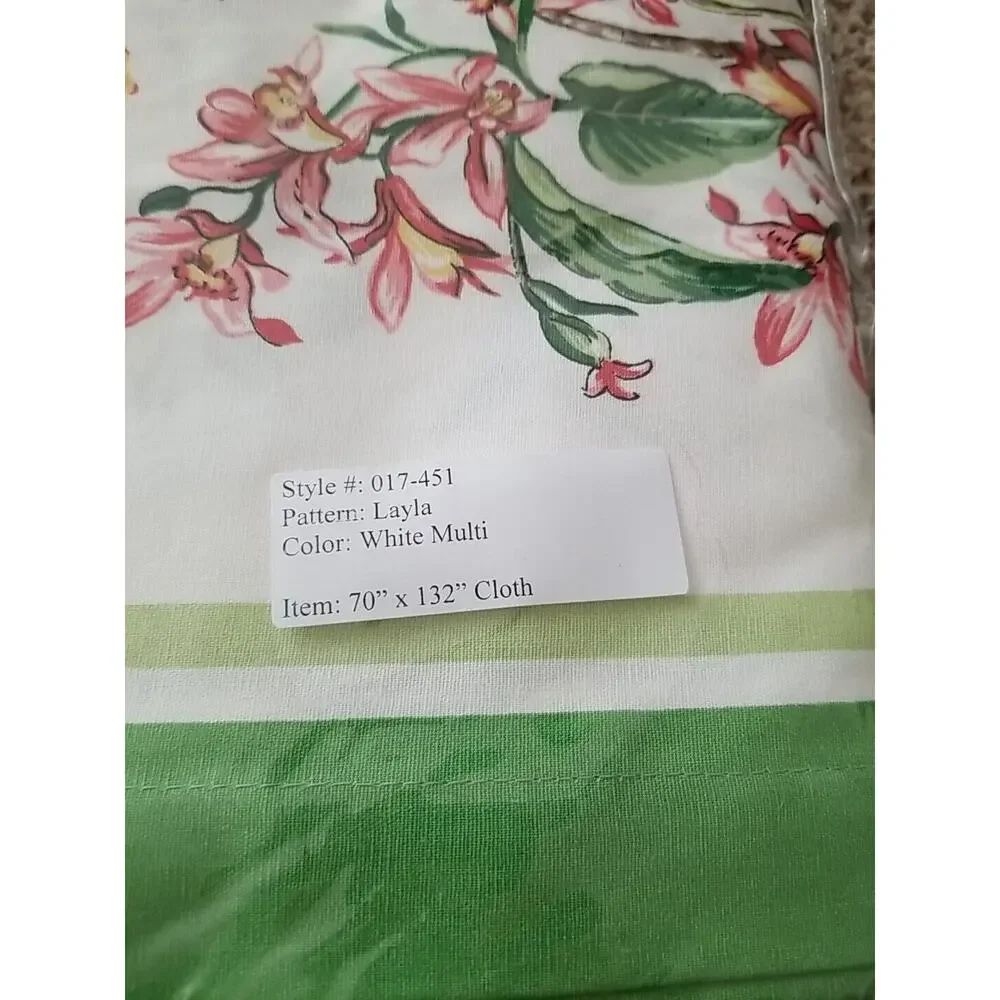 Karen Lee Layla White Multicolored Floral Print Cotton Tablecloth 70